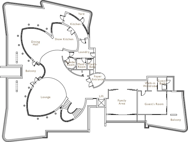 Cappella Embassy Triplex Penthouse Level 1 floor plan — dining hall, show kitchen, guest room